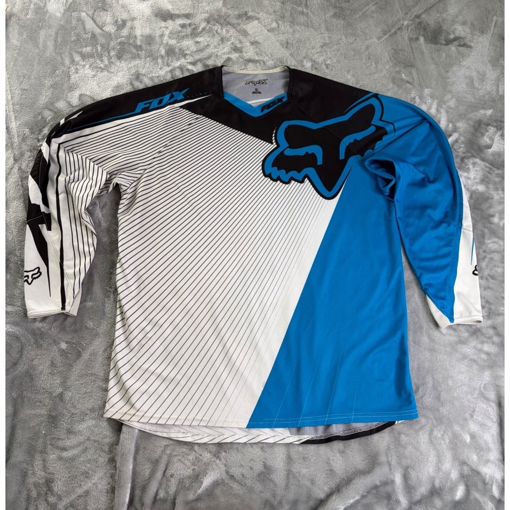 Fox Racing 360 Flight Motocross Jersey Mens L Blue Geometric Graphic BMX Y2K